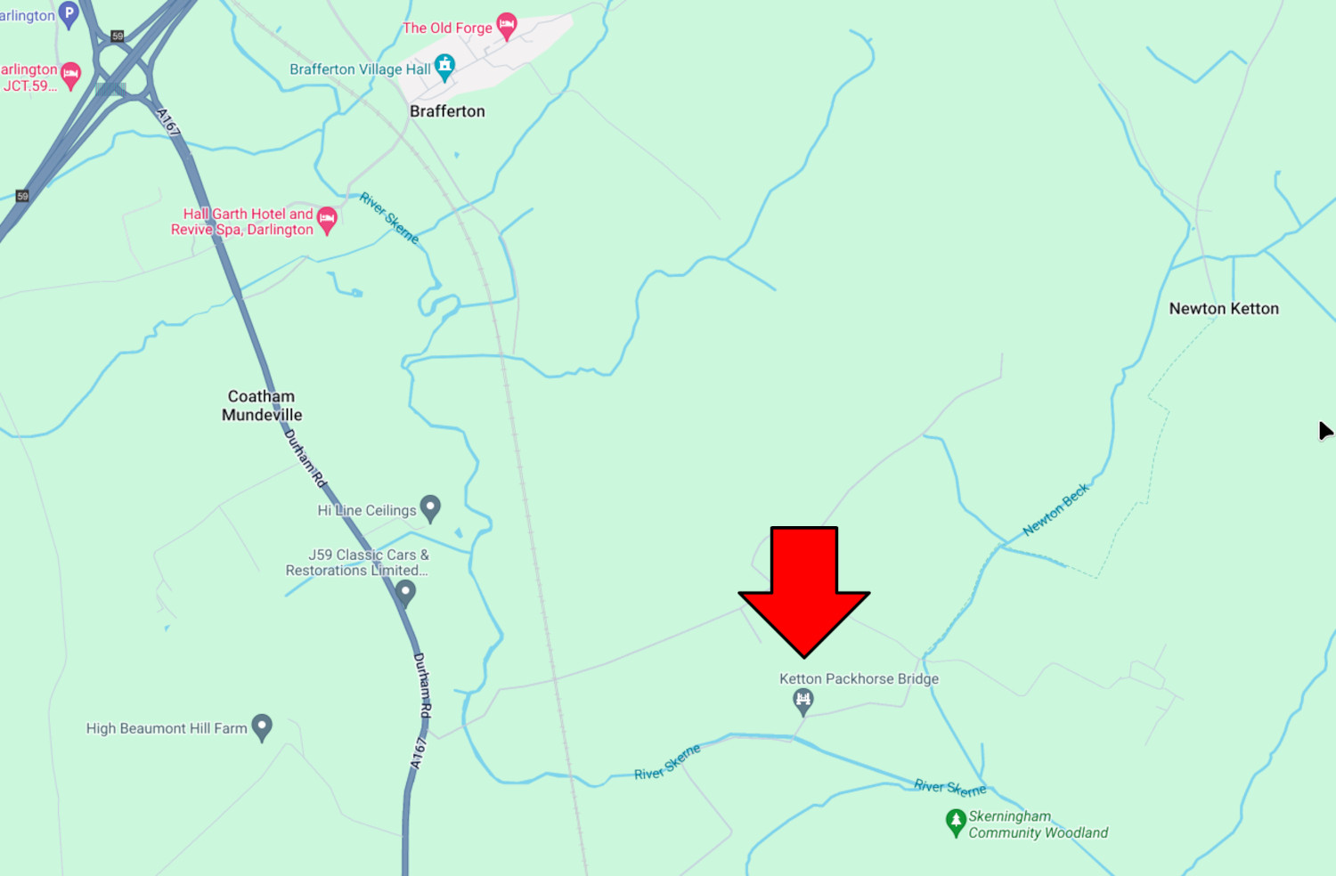 Map showing the packhorse bridge