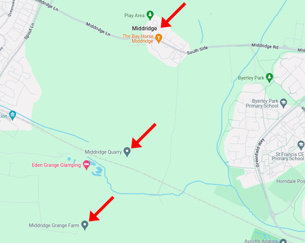 Map of the area around Middridge Quarry